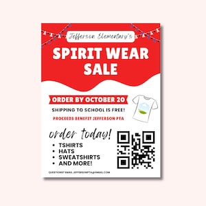Bewerkbare flyersjabloon voor spirituele kleding voor school – Canva-letterformaat fundraiserflyer – afdrukbaar ontwerp bestelformulier schoolkleding