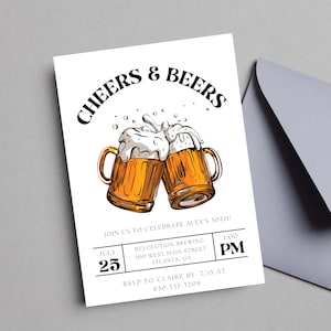 Cheers & Beers Birthday Invitation | Beer Party Invite | Surprise Birthday Party | Men&#39;s Birthday Party | 30th Birthday Invite