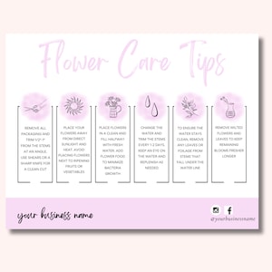 Flowers Care Card Template, Editable Bouquet Care Guide, Printable Florist Care Cards, Fresh Blooms Care Instructions