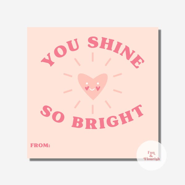 Valentine Sunglasses Tag | You Brighten My Day Valentine | Shine Bright Valentine | Non Candy Valentine | Classroom Valentines