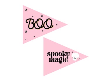 Boo Pennant Flag | Spooky Magic | Toddler Halloween Pennant Flag | Halloween Pennant Flags | Pink Halloween Pennant Flags