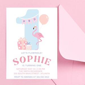 Editable Flamingo Birthday Invitation | Flamingo 1st Birthday | Let&#39;s Flamingle | Girl Birthday Invitation | Girl Summer Birthday Invite