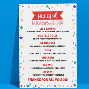 Principal Survival Kit Printable  | Survival Kit Tag | School | Principal Day | Principal Appreciation Printable | Instant Download |