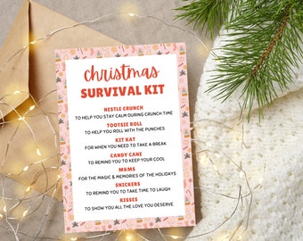 Christmas Survival Kit Printable | Staff Christmas Gift | Goody Bags Team Appreciation | Employee Staff | Christmas Candy Bag Favor Tag