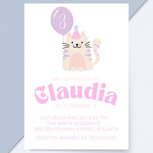 Kitty Cat Birthday Invitation | Are you Kitten Me Right Now | Editable | Purrfect Party Invite | Cat Invitation | Let&#39;s Pawty