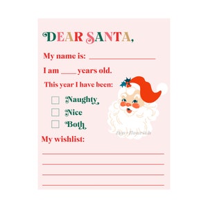 Carta a Papá Noel imprimible / Querido Papá Noel imprimible / Impresión de lista de deseos de Navidad / Carta de Papá Noel para niños / Querido Papá Noel /