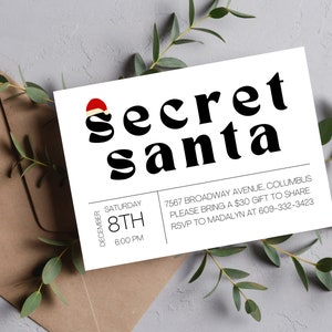 Minimalist Secret Santa Invitation | Secret Santa Invitation | Minimalist Christmas Invite | Holiday Party | Neighborhood Christmas Party |
