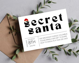 Minimalist Secret Santa Invitation | Secret Santa Invitation | Minimalist Christmas Invite | Holiday Party | Neighborhood Christmas Party |