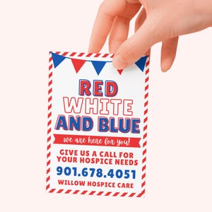 編集可能な7月紹介タグテンプレート | Canva 愛国的なビジネスサンキュータグ | ホスピス、不動産、顧客への贈り物に最適な2.5x3.5インチ