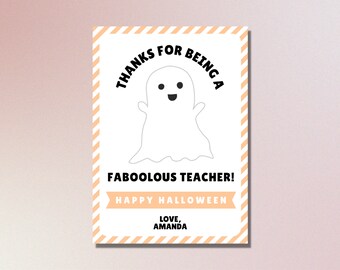 Halloween Teacher Gift Tag Template | Halloween Tag for teacher | Printable Fab-BOO-lous Tag | Halloween Teacher Appreciation | PTA