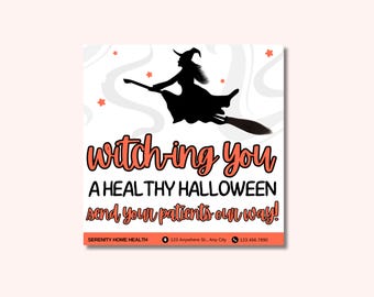 Halloween Home Health Referral Tag: Canva Template (3.5x3.5 in Digital Download)