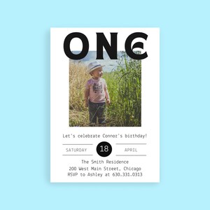 Minimalist First Birthday Invite | Modern First Birthday Invitation | Editable First Birthday Invite | Photo Birthday Invitation |