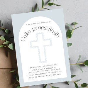 Minimalist Boy Baptism Invite | Minimalist Baptism Invitation | Editable Baptism Invite | Christening | Modern | Blue Baptism | Simple