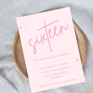 16th Birthday Invitation | Sweet 16 Invitation Template | Modern Sweet 16 | Minimalist Sweet 16 invite | Minimal Sixteen Invite |