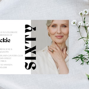Minimalist 60th Birthday Photo Invitation | Sixty Birthday Invitation | Simple 60th Invitation | 60th Invite for Women | Digital 60th Invite