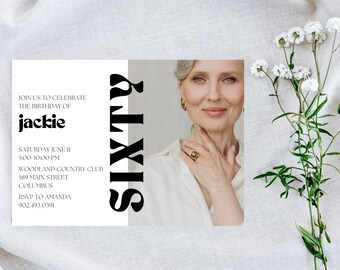 Minimalist 60th Birthday Photo Invitation | Sixty Birthday Invitation | Simple 60th Invitation | 60th Invite for Women | Digital 60th Invite