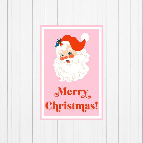 Pink Christmas Tags Printable | Printable Pastel Christmas Tags | Pink Santa Tag | Pink Holiday Tag