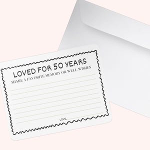 Loved for 50 Years Cards | Printable Guestbook | 50th | Memories | Birthday Party Cards | Share a favorite memory or a wish Sign