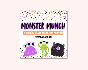 Monster Munch Halloween Favor Tag: Editable Canva Template (2.5x3.5 Inch Digital Download
