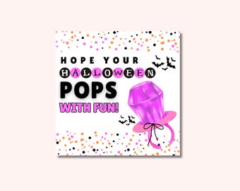 Halloween Ring Pop Favor Tag Canva Template – Editable 3.5x3.5 Inch Printable Kids Party Treat Tag | Hope Your Halloween Pops With Fun