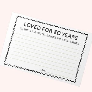 Cartões Amado por 80 Anos | Livro de Visitas para Imprimir | Memórias | Cartões de Festa de Aniversário | 80º aniversário | Compartilhe uma memória favorita ou um desejo Assine