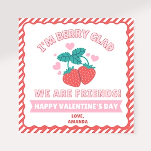 Valentinstag Obst Snack Karte | Ich bin so froh das wir Freunde sind | Erdbeer-Valentinstagskarten | Valentinstag Tags Vorschulkinder