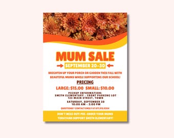 Mum Fundraiser Flyer Template: Editable School PTA Event Printable (Digital Download)