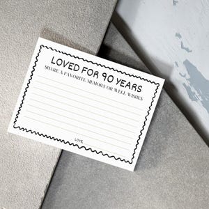 Loved for 90 Jahre Karten | Gästebuch | Erinnerungen | Geburtstagsparty Karten | Sofortdownload | Teilen Sie eine Lieblings-Erinnerung oder ein Wunsch-Zeichen