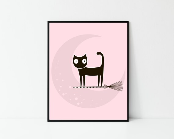 Halloween Cat Print | Pink Halloween Decor | Kids Halloween Decor | Halloween Printable