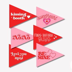 Valentine&#39;s Day Pennant Flag Printables | Printable Pennant Flags | Valentine&#39;s Flag | Kids Valentine&#39;s Decor