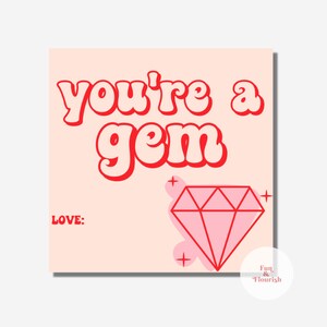 Ring Pop Valentine Tag | You&#39;re A Gem Tag | Gem Ring Tag | Printable Valentines | Classroom Valentines