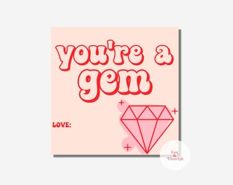 Ring Pop Valentine Tag / Eres una etiqueta de gema / Etiqueta de anillo de gema / San Valentín imprimible / San Valentín en el aula