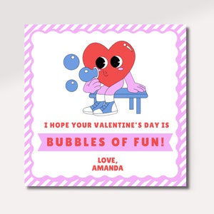 Printable Bubbles of Fun Valentine&#39;s Day Tags, Classroom Exchange Cards for Kids, Non Candy Valentine, Printable Valentine