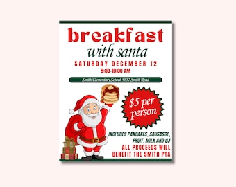Editable Breakfast with Santa Flyer Canva Template | Christmas Event Invitation | Printable 8.5x11 Flyer Design