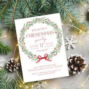 Friendsmas Christmas Party Invitation | Christmas Invite  | Holiday Party Template | Editable | Christmas Housewarming Party Invite