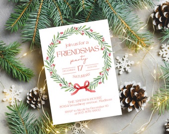 Friendsmas Christmas Party Invitation | Christmas Invite  | Holiday Party Template | Editable | Christmas Housewarming Party Invite