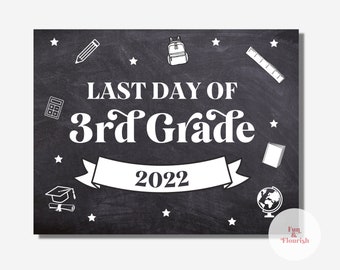 Last Day of Third Grade | 3rd Grade Chalkboard Sign Printable | Last Day Sign | 3rd Grade Graduate Sign |