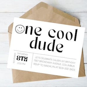 One Cool Dude  Invitation | Modern One Cool Dude | Sunglasses | Summer | Boy First Birthday | Editable Template | Minimalist First Birthday