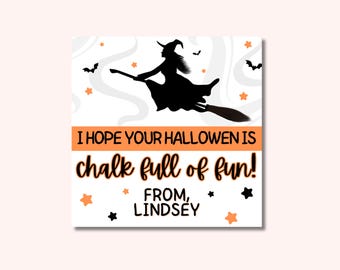 Halloween Favor Tag Canva Template: Chalk Full of Fun Design (Digital Download, 3.5x3.5 in