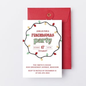 Friendsmas Christmas Party Invitation | Christmas Invite  | Holiday Party Template | Editable | Christmas Housewarming Party Invite