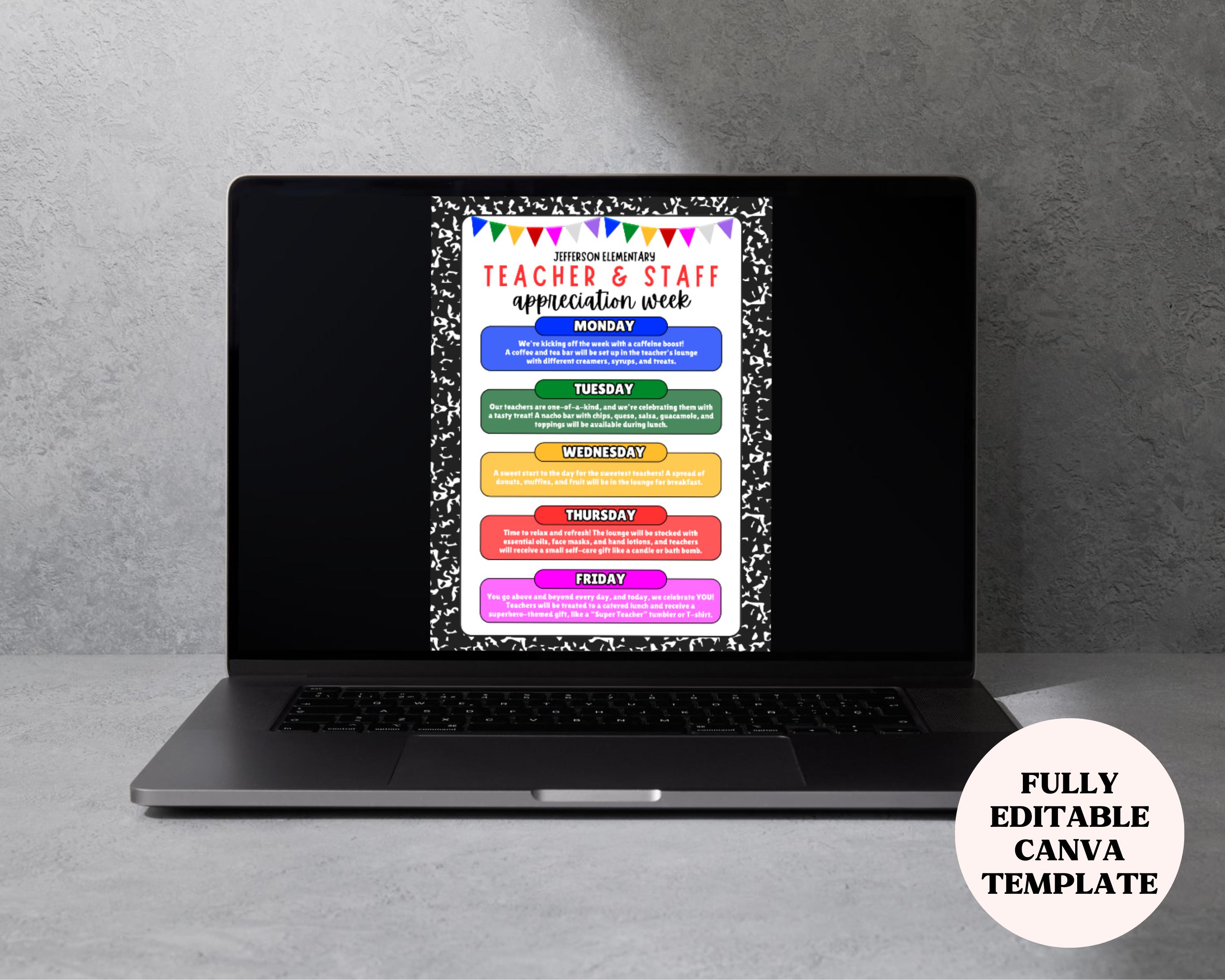 Editable Teacher Appreciation Week Flyer | Itinerary | Daily Theme ...