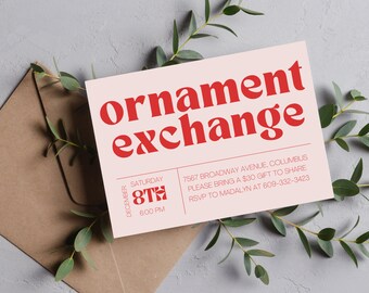 Ornament Exchange Party Invitation | Minimalist Christmas Invite | Ornament Swap | Holiday Party | Editable | Christmas Party Invite