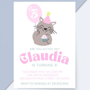 Kitty Cat Birthday Invitation | Are you Kitten Me Right Now | Editable | Purrfect Party Invite | Cat Invitation | Let&#39;s Pawty