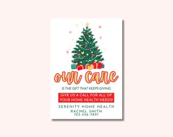 Editable Christmas Client Appreciation Tag: Home Healthcare Canva Template (2.5x3.5 in Digital Download)