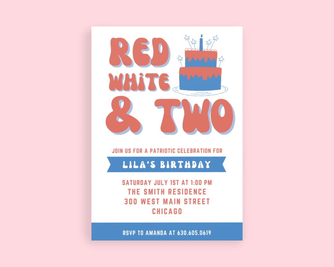Editable 4th of July Birthday Invitation | Red White and Two ...
