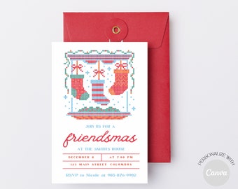 Friendsmas Christmas Party Invitation | Christmas Invite  | Holiday Party Template | Editable | Christmas Housewarming Party Invite