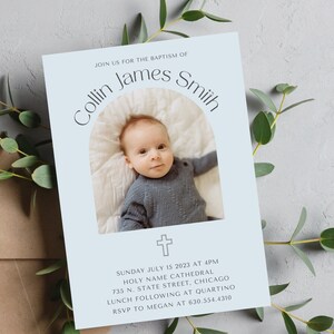 Minimalist Boy Baptism Invite | Minimalist Baptism Invitation | Editable Baptism Invite | Christening | Modern | Blue Baptism | Simple