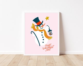 Pink Snowman Print | Pink Christmas Printable | Pink Christmas Decor | Christmas Printable | Most Wonderful Time of Year Print