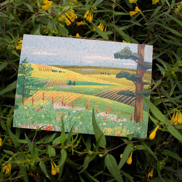 Handgemachte Postkarte DINA6 - Landschaft auf Grasspapier gedruckt