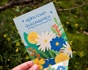 Individuell für dich handgemachte Postkarte mit handgeschriebenem Text - DINA6 auf Grasspapier gedruckt